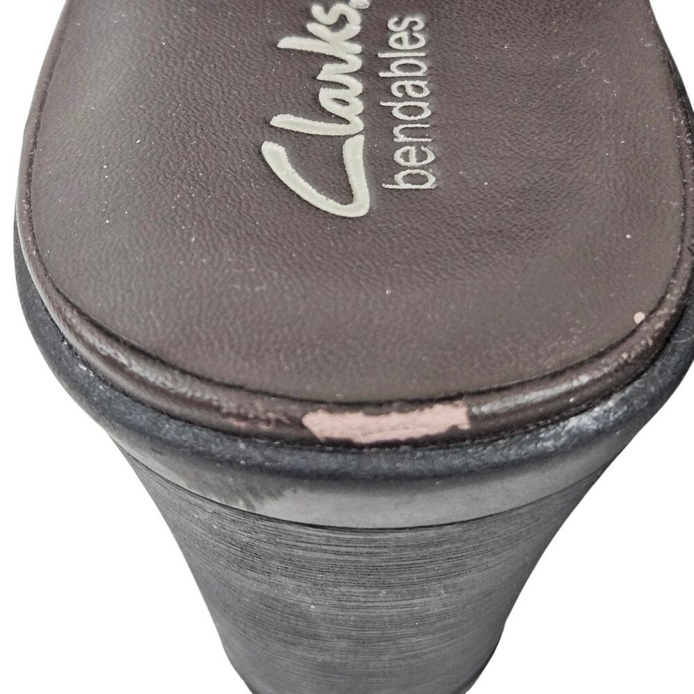 Clarks Bendable Womens Size 7M Mule Shoes Brown Leather Slip On Block Heel - Picture 5 of 9